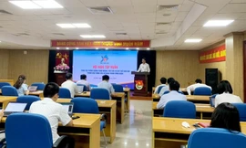 Anh Ngô Văn Cương, Bí thư T.Ư Đoàn, Chủ nhiệm Ủy ban Kiểm tra T.Ư Đoàn phát biểu tại Hội nghị.