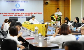 Hội nghị BCH Trung ương Hội Sinh viên Việt Nam (mở rộng) lần thứ 4, khóa X diễn ra bằng hình thức trực tuyến, dưới sự chủ trì của anh Bùi Quang Huy, Bí thư T.Ư Đoàn, Chủ tịch T.Ư Hội SVVN tại điểm cầu chính Hà Nội. Ảnh: Dương Triều
