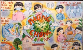 Một trong những bức tranh truyền thông điệp về phòng chống dịch bệnh của thiếu nhi Thủ đô: Tranh của em Nguyễn Mai Khánh Linh - lớp 9A trường THCS Xuân Giang, Sóc Sơn, Hà Nội.