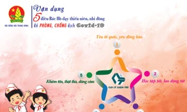 Những hình ảnh thú vị về việc vận dụng "5 điều Bác Hồ dạy" hướng dẫn thiếu nhi những việc làm thiết thực phòng chống dịch Covid - 19.