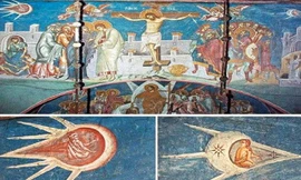 Bức tranh tường "Chúa Jesus bị đóng đinh trên cây thánh giá". Ảnh: Tu viện Visoki Decani, Nam Tư.