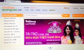 Trên trang web của mình, Công ty Cho thuê quảng cáo Việt Nam tự ý treo quảng cáo và quyền lợi các gói tài trợ cho cuộc thi Hoa hậu Việt Nam, sau khi báo đăng mới được gỡ bỏ. Ảnh: L.N