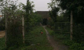 Căn nhà sàn của ông Sơn trên mảnh đất 2.000m2 nằm trong dự án quốc phòng. Ảnh: Trần Thanh