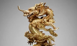 Tượng rồng vàng nguyên khối năm Thiệu Trị 2 1842, một trong số cổ vật trưng bày tại Pháp dịp này