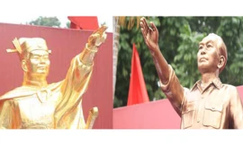 Tượng Lý Thường Kiệt và tượng Võ Nguyên Giáp của Trần Văn Thức có điểm chung ở cánh tay giơ lên cao. Ảnh: N.M.Hà