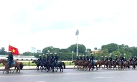 Kỵ binh cảnh sát cơ động sẽ diễu hành tại đường Độc Lập. Ảnh IT 