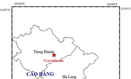 Tâm chấn trận động đất thứ 2 xảy ra tại huyện Trùng Khánh (Cao Bằng) trong sáng nay.