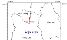 Tâm chấn trận động đất xảy ra sáng nay tại tỉnh Điện Biên. 