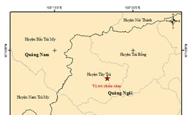 Vị trí tâm chấn trận động đất xảy ra sáng nay tại Quảng Ngãi.