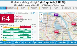 Ô nhiễm không khí Hà Nội trong chiều nay, theo ghi nhận của hệ thống Đại sứ quán Mỹ.