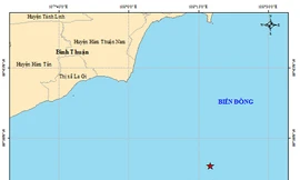 Tâm chấn trận động đất sáng nay tại vùng biển ngoài khơi Bình Thuận. Nguồn: Trung tâm Báo tin động đất và cảnh báo sóng thần.