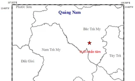bản đồ tâm chấn trận động đất diễn ra trưa nay ở huyện Bắc Trà My