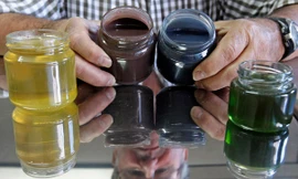 Ba lọ mật ong có màu lạ bên cạnh lọ mật vàng tự nhiên