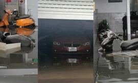Xót xa cảnh xế sang, xe máy chìm trong hầm nhà cao tầng Hà Nội