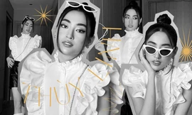 Hoa hậu Lương Thùy Linh lên đồ đi loanh quanh trong nhà mà như đi trình diễn thời trang