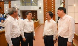 Phó thủ tướng Vũ Đức Đam (thứ hai từ trái sang) trao đổi cùng đại biểu 