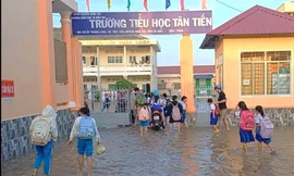 Nhiều trường học ở Đất Mũi ngập sâu do triều cường 