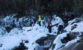 Giới trẻ Việt chinh phục đỉnh Fansipan trong tuyết trắng