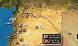 Bản đồ một số cơ sở sản xuất và lưu trữ vũ khí hóa học Syria của Viện Monterey, Mỹ