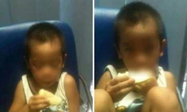 Hình ảnh cháu bé đi lạc được người dân đăng tải lên mạng xã hội.