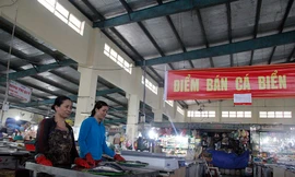 Đến trưa 3/5, lượng cá qua kiểm nghiệm của tiểu thương chợ Hòa Khánh đã được người dân mua hết, chỉ còn lại vài kg. Ảnh: Thanh Trần.