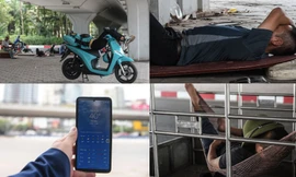 Giữa trưa, người lao động nằm vạ vật dưới gầm cầu để tránh cái nắng như nung