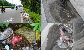 Vành đai 2 ngập rác, rãnh thoát nước bị bịt kín