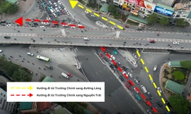 Nút giao Ngã Tư Sở giảm ùn tắc sau khi được phân luồng lại