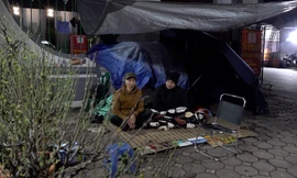 Trải lòng của tiểu thương đốt lửa, dựng lều thức xuyên đêm trông đào Tết