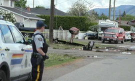 Xác chiếc máy bay biểu diễn Snowbirds ở thành phố Kamloops ngày 17/5. Ảnh: OTV Network.