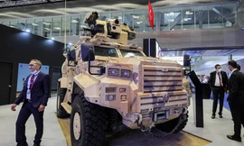 Một chiếc xe Kirpi MRAP do BMC sản xuất được trưng bày tại triển lãm quốc phòng DIMDEX ở thủ đô Doha của Qatar ngày 21/3. Ảnh: Getty Images.