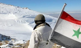 Một binh sĩ Syria mang quốc kỳ Syria. Ảnh: SANA/RT. 