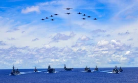 Tàu chiến Úc, Mỹ, Nhật diễn tập trên biển Đông gần Philippines. Nguồn: Bộ Quốc phòng Úc.