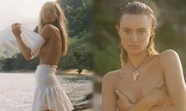 'Chân dài' Maya Stepper bán nude quyến rũ trước biển