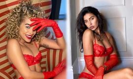 Bộ đôi người mẫu siêu gợi cảm với nội y Valentine đỏ rực