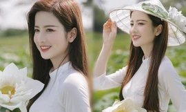 Nàng mẫu 9x diện áo dài đẹp tinh khôi giữa đầm sen trắng