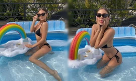 Cách ly tại nhà, người đẹp Mỹ Carmella Rose diện bikini hút mắt bên bể bơi