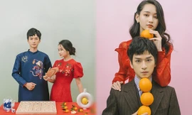 Ngạn và Hà Lan 'Mắt Biếc' diện áo dài tình tứ mừng xuân