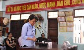 Bị cáo Đinh Thị Hồng khai nhận toàn bộ hành vi tại tại phiên tòa. Ảnh: Giang Thanh