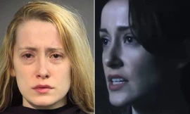 Nữ diễn viên Aisling Tucker Moore-Reed ngoài đời và trong phim (phải).