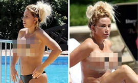 Katie Price để ngực trần còn nguyên vết phẫu thuật đi bơi gây sốc