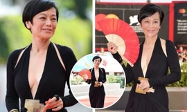 Sao U70 Trung Quốc mặc váy cổ sâu 'thả rông' vòng 1 ở LHP Venice