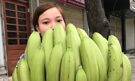 Chuối xanh lẻ quả được rao bán 12.000-18.000 đồng một quả.