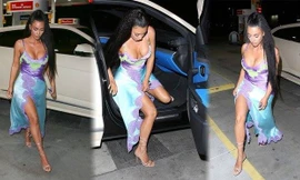 Kim Kardashian diện váy hai dây trễ nải khoe 3 vòng 'bỏng mắt'
