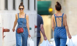 Katie Holmes mặc quần yếm ‘quên’ áo giữa tin đồn Tom Cruise không phải bố Suri
