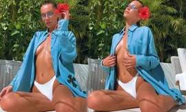 Bella Hadid phanh áo lộ vòng một ‘thả rông’, ngồi yên cũng vô cùng sexy