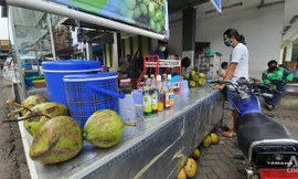 Người dân Indonesia đi mua trái dừa vì tin rằng nước dừa sẽ chữa khỏi COVID-19.