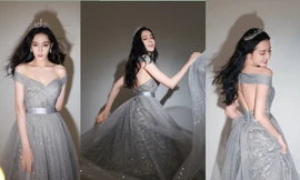 Diện đầm trễ vai khoe vòng một 'bốc lửa', Địch Lệ Nhiệt Ba bị soi dấu hiệu lão hóa