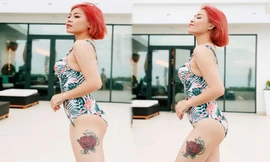 MC Hoàng Linh khoe đường cong sexy với đồ bơi, hình xăm lớn ở đùi thành tâm điểm