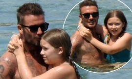 Harper phổng phao ở tuổi lên 9, đi biển cùng bố David Beckham và các anh trai